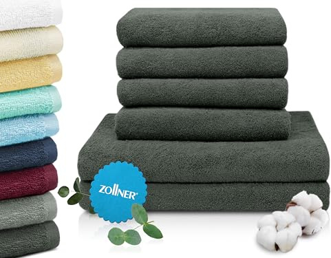 ZOLLNER Handtuch Set aus 4 Handtücher 50x100 cm & 2 Duschtücher 70x140 cm - saugstarke und weiche Tücher in dunkelgrau - mit praktischem Aufhänger - waschbar bis 60°C - Baumwolle - Hotelqualität