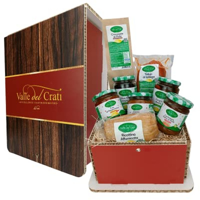 Valle del Crati Cesto Regalo di Pasqua con 8 Prodotti | Cestino Pasquale con Nduja, Peperoncino Calabrese, Formaggio, Dolce ai Fichi, Funghi, Creme, Sottoli ed altro | Cestino di Pasqua