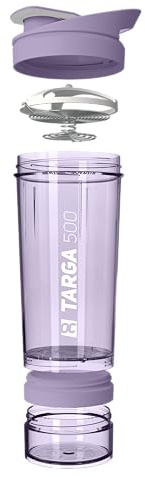 Protein Shaker 500ml + 100ml Pulverfach | Eiweißshaker mit Pulverfach | Gymshaker mit Edelstahl Mischfeder | Mixer für Proteinshakes | Shaker Gym | Klumpenfrei & Dicht | Trinkflasche 600ml BPA-frei