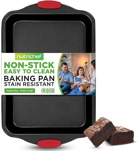 Sartén antiadherente para hornear, sartén de acero al carbono negro con asas de silicona rojas, utensilios para hornear de metal de calidad de restaurante de grado comercial, compatible con el modelo