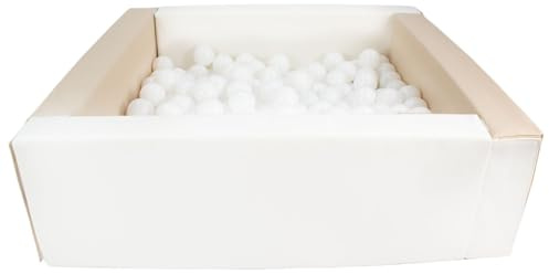 Velinda Piscine à balles carrée avec 200 balles, Cuir écologique, 5 éléments (Couleur de la Piscine/de balles: Blanc, Cappuccino/Blanc)