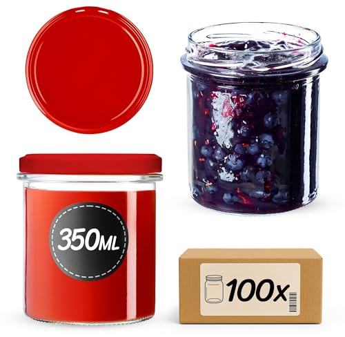 KADAX 100er Set Marmeladengläser 350ml TO82, Einmachgläser Vorratsgläser Mason Jar mit Schraubdeckel, Luftdichte Schraubgläser, Honig & Konfitüre
