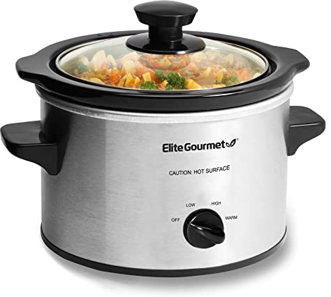 Elite Gourmet MST-250XS# Olla eléctrica de cerámica de cocción lenta, con temperatura ajustable, platos principales, salsas, sopas, guisos y aderezos, apta para lavavajillas (1,4 l, acero inoxidable)