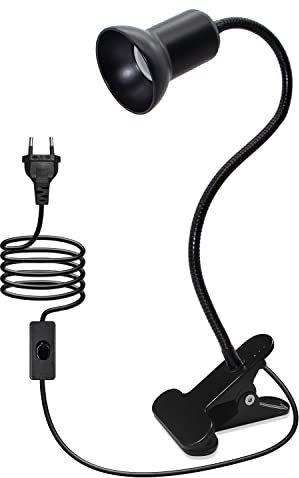 Lampara Pinza con Interruptor y EU Enchufe, Lámpara de Mesa Clip con Cuello de Cisne, Ajustable de 400MM Luz de Lectura para Cama Lámpara para Tortuga Lámpara E27 con Clip