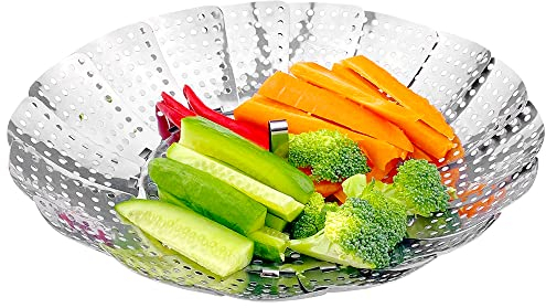 Gvolatee Panier à Vapeur de légumes, Pliable Panier Vapeur pour Légumes avec 4 Pieds en Acier INOX pour Cuire Légumes et Aliments ou Panier de Fruits