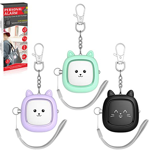 Personal Alarm, 3 Pack 130 dB Reusable Loud Siren Song Emergency Self-Defense Security Alarm Keychain with LED Light, Small Personal Sound Safety Alarm for Women, Men, Kids, Elderly