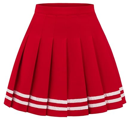DRESS NICES Dam veckad kjol A-linje kort mini baskjol skoluniform cheerleader kjolar skater-kjol, Röd vit remsa, L