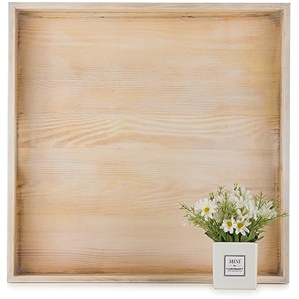 Hanobe Deko Tablett Serviertablett Groß: Holztablett Viereckig Extra Großes Rustikal Leicht Verbranntes Holz Dekotablett mit Henkel Servierplatten XXL Landhaus für Ottomane Wohnzimmer Küche 55cm