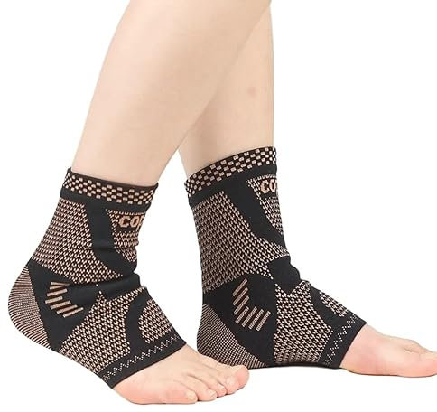 Copper Compression Sleeve Ankle Support Brace for Men & Women | Compression Ankle Support Foot Socks | Ankle Support Strap for Pain Relief, Arthritis, Running, Swelling, Plantar Fasciitis, Sports (S)