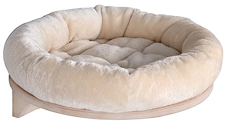 natural PARADISE - Wandliegebett Dahlia | Rundes Katzenbett mit gemütlichem Rand & Klettfixierung | Wandkratzbaum | Ø 48 cm (Creme)