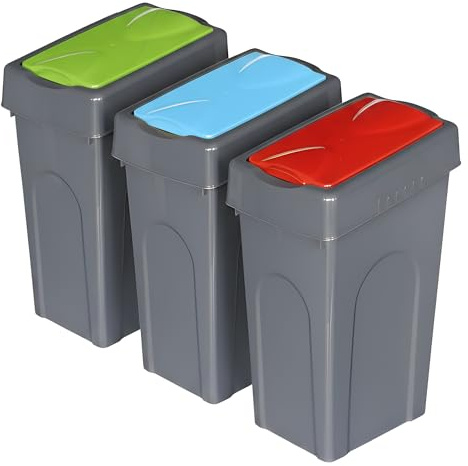 FINE STAR Plastic 50L Litre Kitchen Home Recycle Recycling Bin Office Rubbish Trash Waste Dustbin With Lid (Red,Green,Blue)