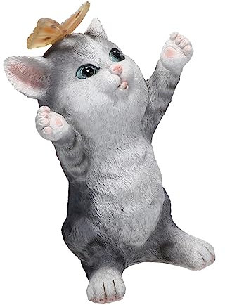 DOITOOL Solar Katzenfigur Gartendeko Mit Solarlampe Harz Solarlicht Katze Für Balkon Terrasse Und Garten Energiesparend Und Umweltfreundlich