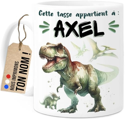Cupdarling® Tasse Dinosaure Personnalisée avec Prénom - Mug Enfant pour Garçon et Fille - Gobelet Dino T-Rex - Cadeau de Noël - Céramique 330ml