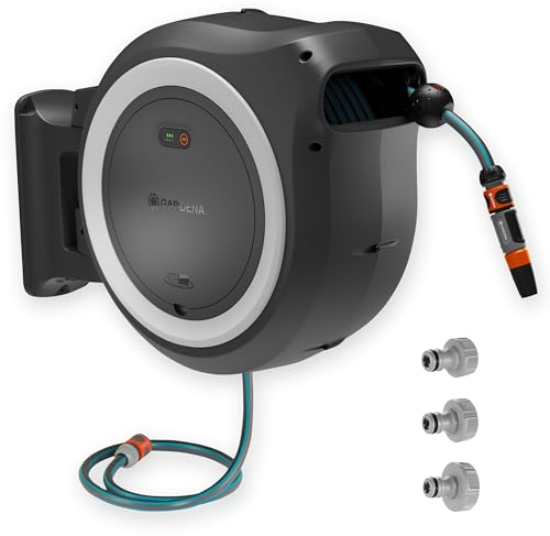 Gardena Akku-Wand-Schlauchbox PowerRoll XXL solo: Automatischer Schlauchaufroller mit 40 m Gartenschlauch, Schlauchführung und RollControll, akkubetrieben, UV- und frostbeständig (18647-55)