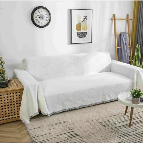 Ayoiow Sofabezug Hussen Sofabezug Weiß Sofa Überzug 3 Sitzer Gemischt Herz Strukturiert Mit Quaste