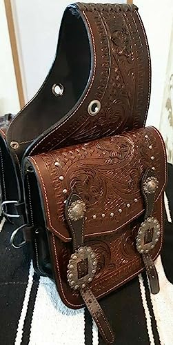 EQUIGEAR Western-Leder-Satteltasche für Pferde | Reitvergnügen Wanderritt geeignet für Reiten und Fassrennen | Satteltasche mit verstellbarem Riemen GRÖSSE: 10X10X3 SA-56