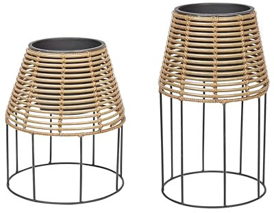 Pflanzenständer 2er Set Rattan braun rund Outdoor & Indoor mit Innentopf Borago