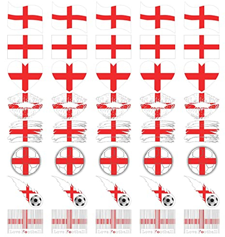 National Flag - English Rugby/Football Country Flag, 8 Pack /40 Tattoos Temporary Face & Body Tattoo Sticker for trips to the pub, Sporting events St Georges Day (England)