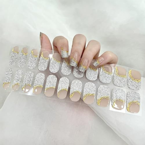 Ceboic 22PCS Nagelfolien Selbstklebend, Gel Nagellack Aufkleber (Gold Linien) Nagellackstreifen, Halbgehärtete Nagelsticker Langanhaltende Starterset für Damen Mädchen Nagelkunst Dekoration