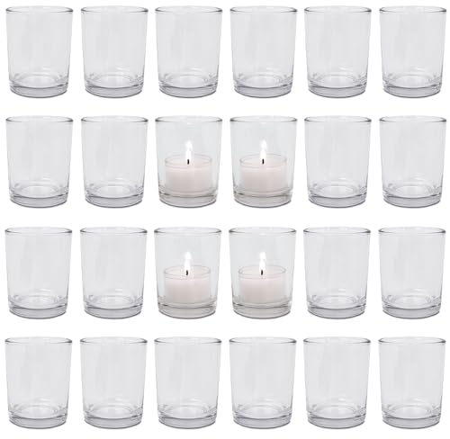 24 Teelichtgläser PUR | Teelichter Glas Rund - Windlicht Set | Ø 5,5 cm H 6,5 cm | Teelichthalter für Tischdeko bei Hochzeit & Geburtstag | Kerzen Gläser auch für Dessert - DecoLite