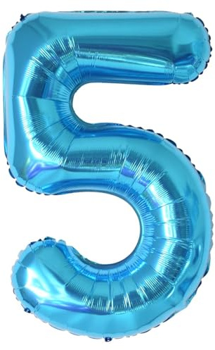 Chiffre 5 Bleu pour Anniversaire - Ballon Géant 40 (101cm) XXL Gonflable à l'Hélium - Décoration d'Anniversaire