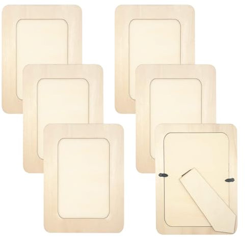 FSSTUD 6 Pcs 6 Inch Blank Wood Photo Frames Unfinished Wooden Photo Frames Craft Painting Picture Frames Plain Photograph Frames Wooden Standing Picture Frames Desk Top Photo Frames
