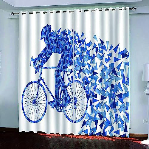 Verdunklungsvorhänge Kinderzimmer Radfahren Blaue Geometrie 2 Stück Vorhang Blickdicht Ösenschal Kindergardinen Junge Verdunklungsgardine Größe: 2 X 2 X 70 X 160 Cm - Rauschunterdrückung Wä -9O5Z0E7U0