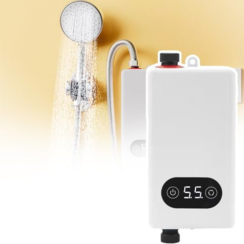 QIeAny Electric Instant Hot Water Heater(5500W),Touch Screen + Digital Display,4 Levels of Temperature Control (25~55℃),Antifreeze Constant Temperature,for Kitchen/Bathroom,White