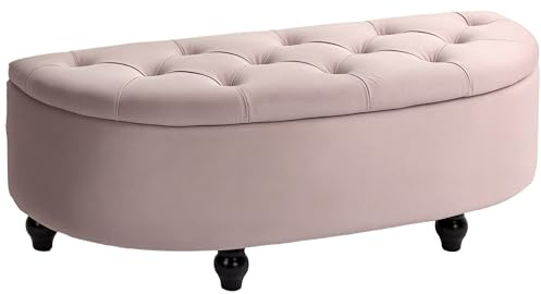 HOMCOM Semi-Circle Ottoman Storage Bench, Bed End Bench, Tufted Upholstered Window Seat Footrest Stool with Rubberwood Legs for Bedroom & Entryway, 120 x 46 x 42 cm, Pink