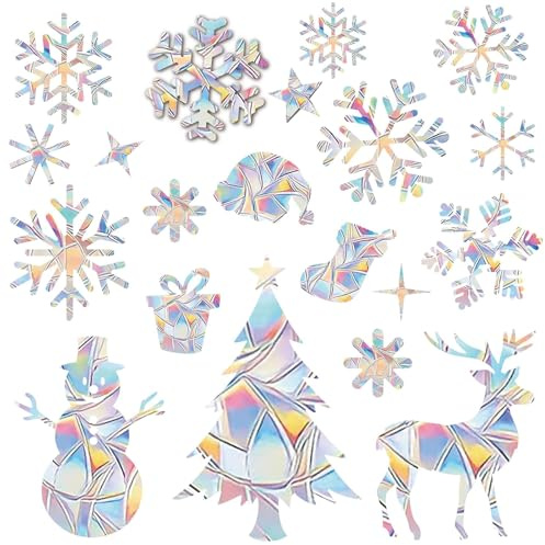 GoldRock Juldekoration för fönster, solfångare klistermärken, 26 st. juldekoration, prisma, fönsterklistermärken, fågelskydd, fönsterbilder jul, snöflingor, fönsterbilder, självhäftande, jul och