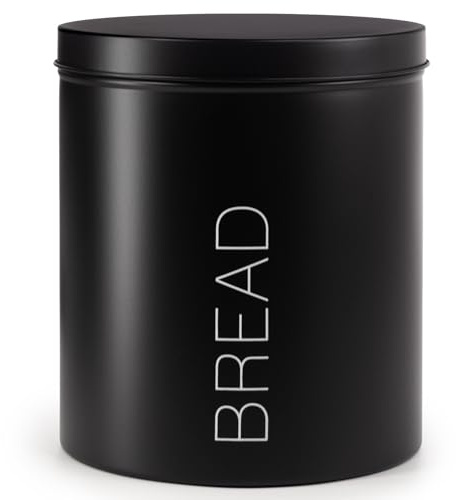 EHC Bread Bin, Metal Bread Box with Lid, Large Capacity Bread Storage for Kitchen, Kitchen Storage Caddy with Rubber Seal, Black, 220 x 225cm