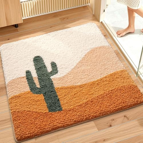 LUMI Bathroom Rugs with Cactus Plant, Square Bathroom Mat, Ultra Soft, Absorbent Quick Dry, Non-Slip Washable Shower Rugs, Luxury Carpet for Shower Floor, Bathtub, Home Decor, 32x32