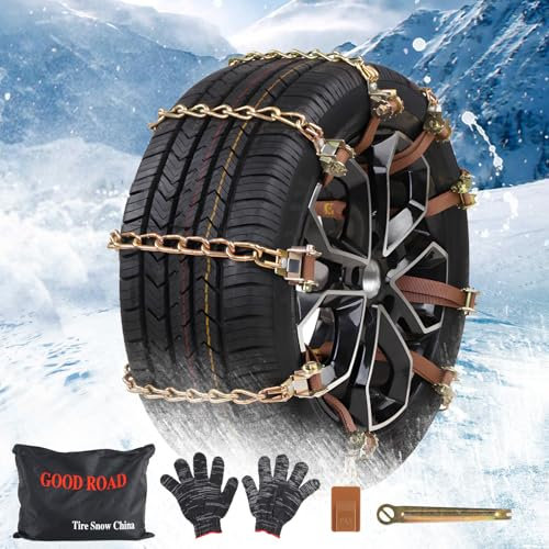 Shyllin Cadenas de Nieve para Coche 4 Pcs Cadenas Ajustables Antideslizantes con Llaves Guantes Fácil de Instalar Cadena de Nieve Duradera para Neumáticos Apto para Neumáticos de Invierno 165-285mm