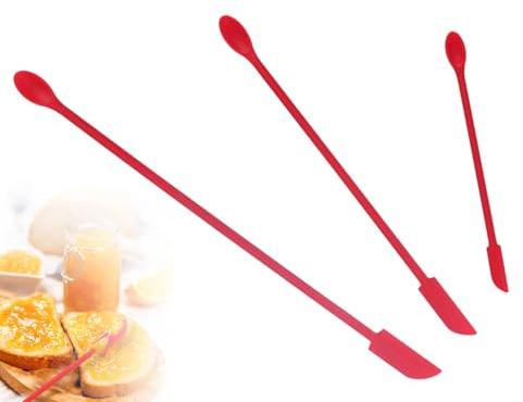 Lhbwhiz 3 Stück Spatel,Wiederverwendbarer Mini Silicone Spatula,kleine Silikonspatel,Make-up Tiny Long Löffel,Restelöffel,Teigschaber,cremespatel,Für Kochen Backen Küchenflaschen Kosmetikflaschen(Rot)