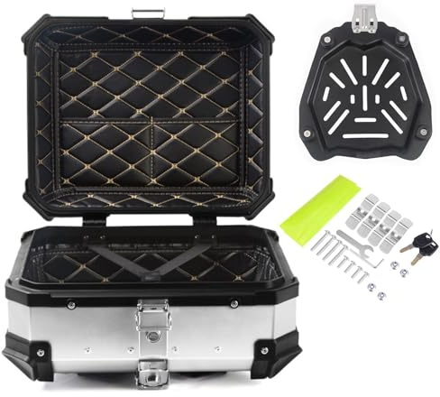 Baul para Moto,Maletero Moto Scooter,Maleta Motocicleta con Cerradura de Seguridad,Baúl de Aluminio Impermeable para Moto,Caja de la Cola de la Motocicleta 28 L(Plata)
