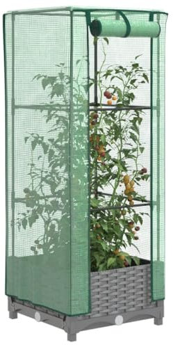 Xichuzi Hochbeet mit Gewächshaus-Aufsatz Rattan-Optik 40x40x123 cm, Palettenrahmen, Hochteich, Gemüsebeet, Kräuterregal Balkon, Blumenbeet, Kräuterspirale, Tomatenbeet, Pflanzhochbeet - 4015851