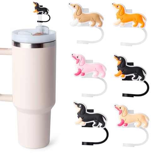TELAIN 6 Stück Dachshund Strohhalm Abdeckung Aus Silikon, Passt Für 30/40oz Becher, Charmantes Zubehör Für Trinkhalme, Perfekt Für Weihnachten Und Outdoor Aktivitäten