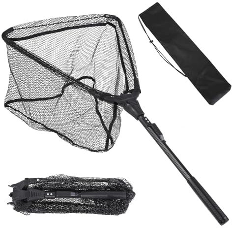 Sporgo Einziehbares Falten Kescher Angeln: 80CM Teleskop Kescher Dreieck Angelkescher, Fischernetz mit Aufbewahrungstasche, Tragbar Fischkescher für Angeln im Freien, Aquarium, Teichboje