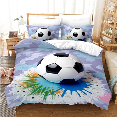 NPCEED Juego de ropa de cama infantil de 135 x 200 cm con diseño de fútbol, 3D de fútbol, funda nórdica para niños, niños, adolescentes, 200 x 200 cm, A)