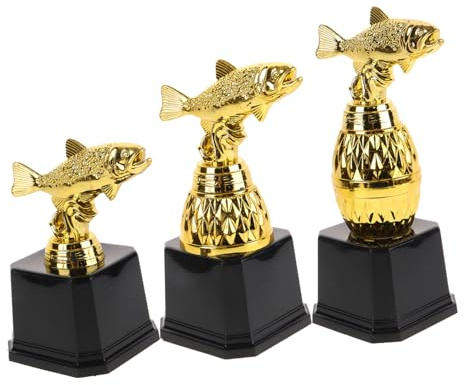 YARNOW Ensemble de 3 Mini Trophées de Compétition en Plastique Forme Pêche pour Garçon et Filles, Favori de Fête et Jouet de Jeu, pour Parties et Concours