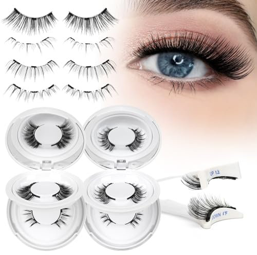 Magnetic-Lashes with Applicator, 4 Pairs Magnetic Eye Lashes No Glue or Eyeliner Needed, Higu clace Reusable Magnetic-Lashes Natural Look, Eyelashes Magnetic Easy to Wear and Remove(Style 4B)