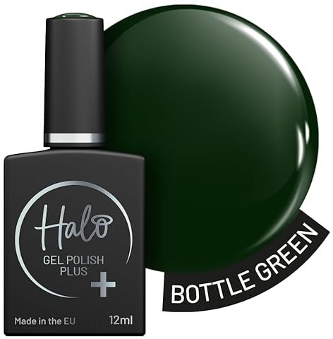 Halo Gel Polish Plus 12ml - Bottle Green. UV/LED Gel Nail Polish, Long Lasting & Easy To Apply. Nail Art Colours For Manicure & Pedicure. Hema Free Gel Polish For Professional & Home Use.