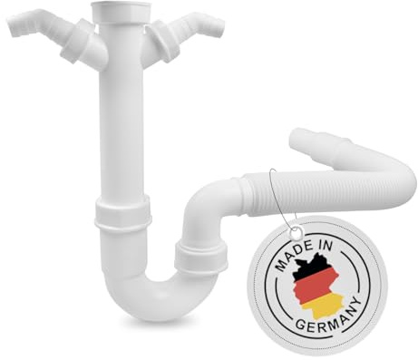 VIOKS Flexibler Röhrensiphon 1 1/2, 2 Siphon-Geräteanschlüsse 1, für Küchenspüle, Spülmaschine und Waschmaschine
