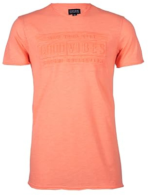 Coveri T-shirt girocollo in cotone slub fluo con stampa in rilievo, Rosa XL