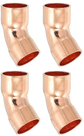PATIKIL 15mm 1mm Gomito Rame Raccordo Tubo, 4Pz Raccordi per Tubi in Rame Puro al 99,9%, Connettore per Tubi a Raggio Corto 45 Gradi, Saldatura a Sudore Sistemi Refrigerazione HVAC