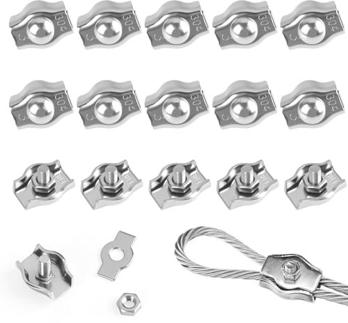 15 abrazaderas de cable de alambre M3 de acero inoxidable, abrazadera de cable de alambre de 3 mm, abrazaderas de cable reutilizables para tendederos, toldos, vallas, aplicaciones de cable de acero