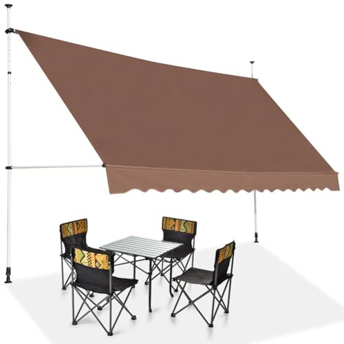 COSTWAY Tenda da Sole per Esterno, Tenda da Sole a Morsetto per Balcone con Struttura Telescopica e Tessuto Resistene ai Raggi Solari, Regolabile in Altezza e in Angolazione (350 cm,Marrone)
