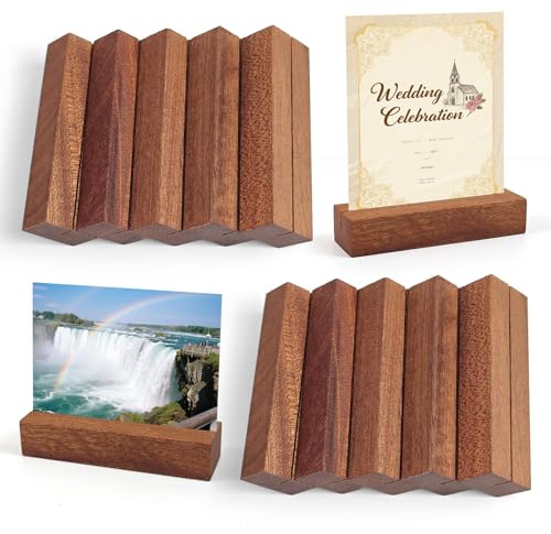 YIMETOP 10Pcs Ebony Wooden Place Card Holders for Weddings & Events - Table Number, Menu & Photo Display Stands, Indoor/Outdoor Use