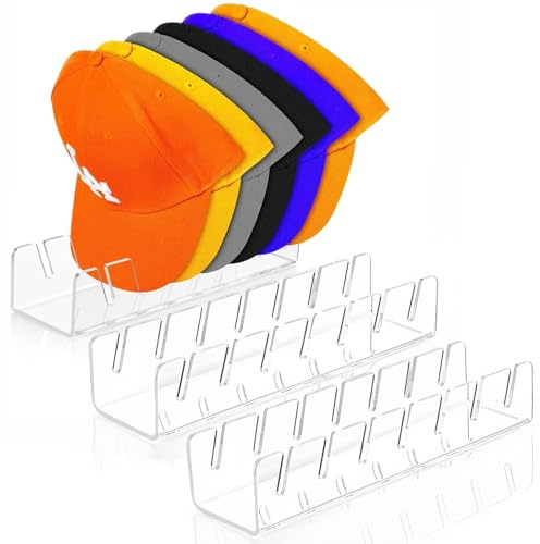 Druuzyl 3 Pezzi Portacappelli Acrilico Organizzatore per Cappelli da Baseball Può Contenere 21 Cappelli Portacappelli Trasparente per Cappelli da Baseball Nessuna Installazione Richiesta