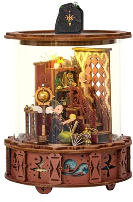 Kit de rincón de libro para casa con caja de música giratoria con luz musical, rompecabezas de madera 3D, decoración de estantería, alivio del estrés para adultos, regalo hecho a mano (Mobaoge)